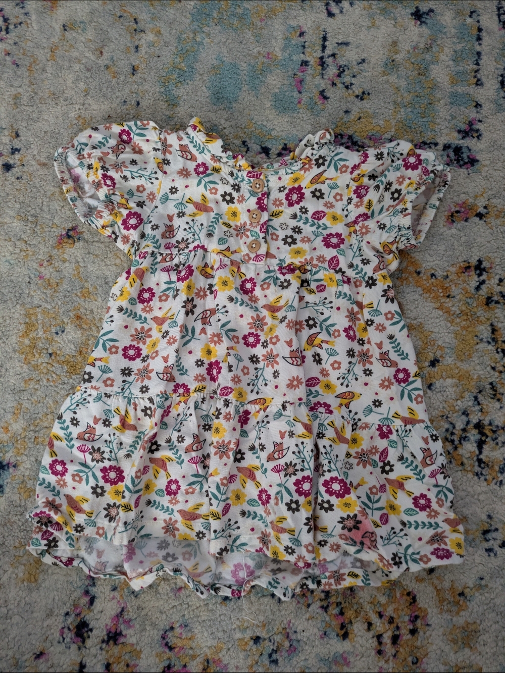 Wonder Nation White Floral Dress with Pink, Yellow & Green Accents
